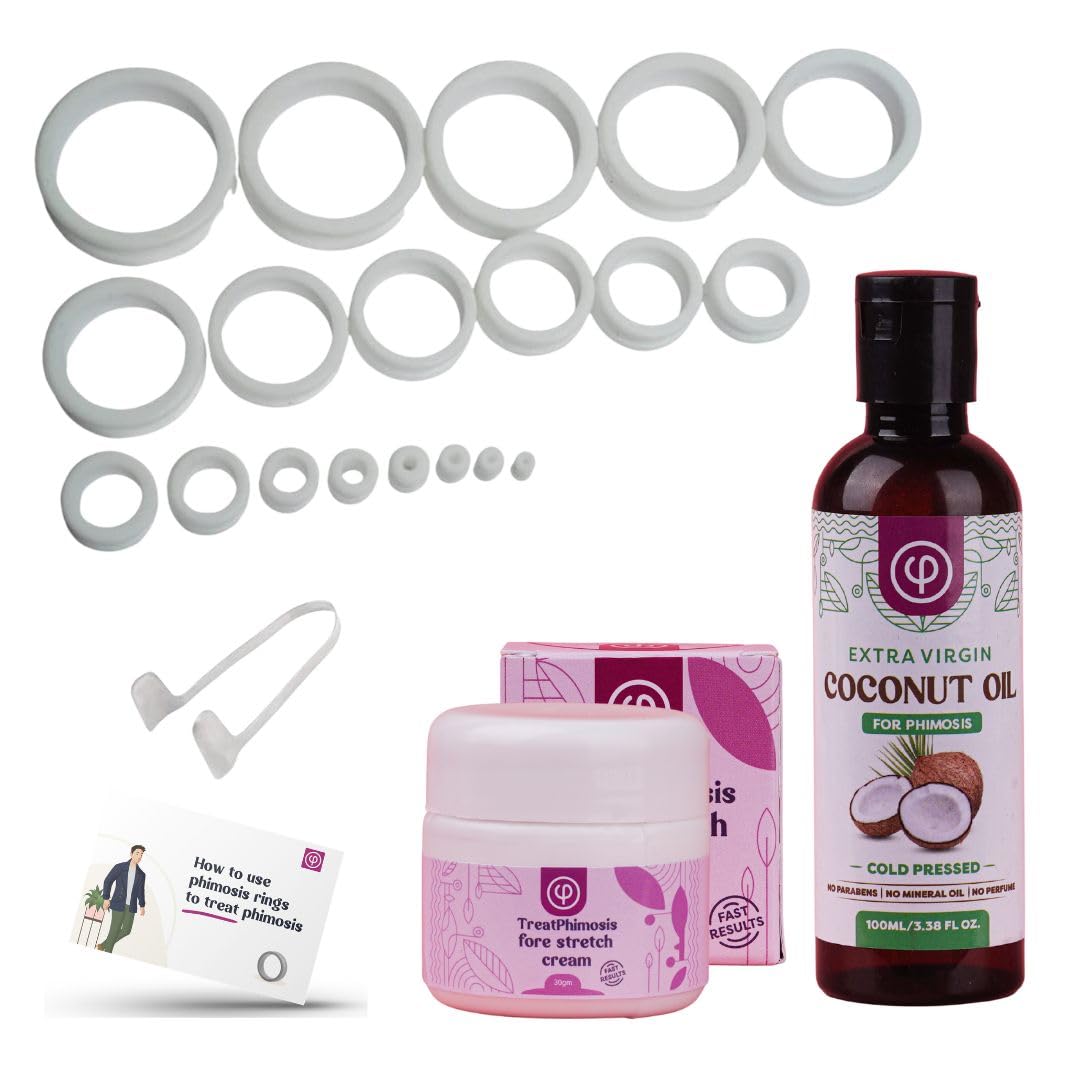 Vajraang Phimosis Stretching Rings Kit, Ring Removal Tool And User Manual | Includes 20 Graduated Rings | Fast Results | No-Side-Effects (With Phimosis Oil & Cream)