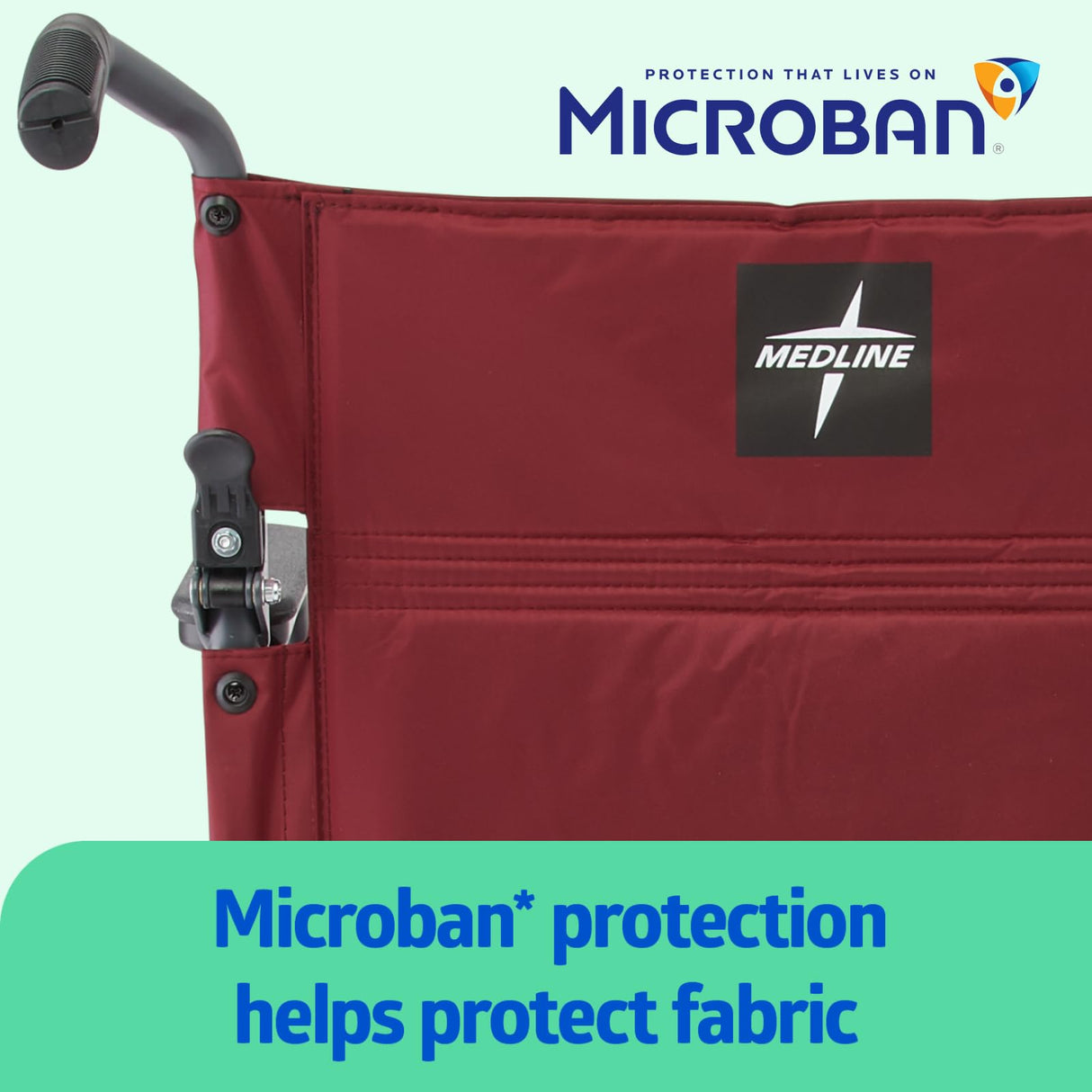 Medline Basic Steel Transport Chair - Full-Length Arms, Swing-Away Footrests, 12" Wheels - Gray/Burgundy - Durable & Convenient Mobility Aid