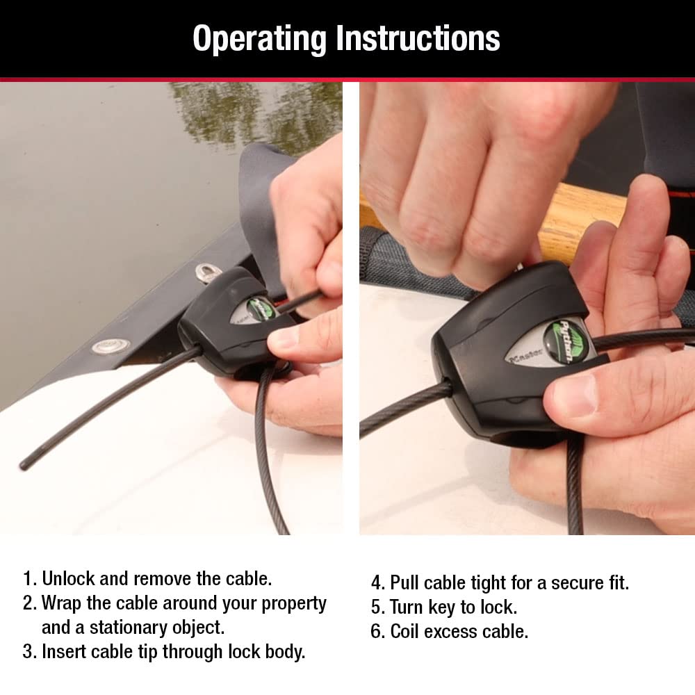 Master Lock Black Python Steel Cable Lock with Keys, Heavy Duty Anti-Theft Trail Camera and Kayak Locking Cable, 2 Pack, 8417T