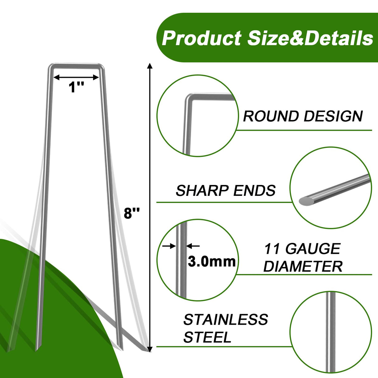 AAGUT Landscape Staples 8 Inch Galvanized Anti-Rust Garden Stakes 11 Gauge