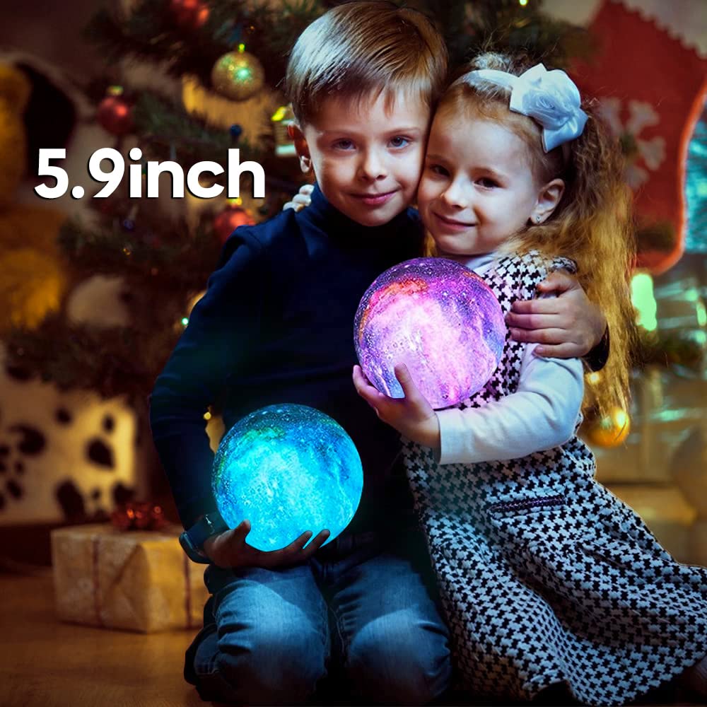 BRIGHTWORLD Moon Lamp Galaxy Lamp 5.9 inch 16 Colors LED 3D Moon Light, Remote & Touch Control Moon Night Light Gifts for Girls Boys Kids Women Birthday(Wooden Base)
