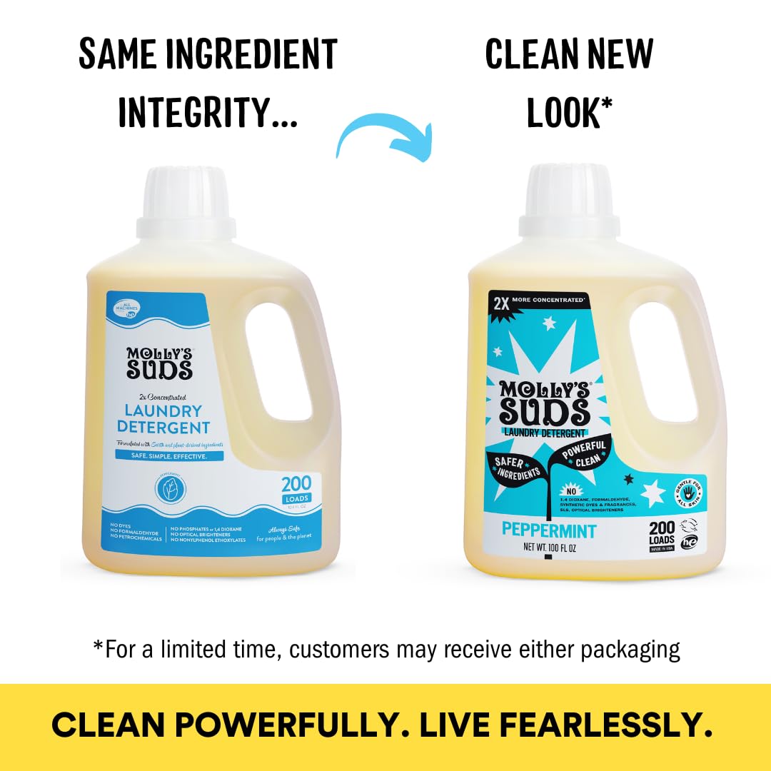 Molly's Suds Liquid Laundry Detergent | Clean Laundry Detergent Soap for Sensitive Skin | 2x Concentrated, High Efficiency (HE) | Peppermint - 100 Loads