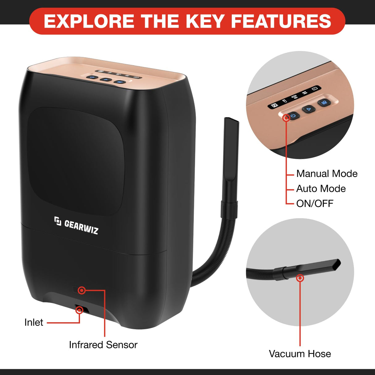 Gearwiz Touchless Automatic Electric Vacuum Dustpan with Nozzle Attachment – Hands-Free, Multi-Mode Floor Cleaner for Professional Use