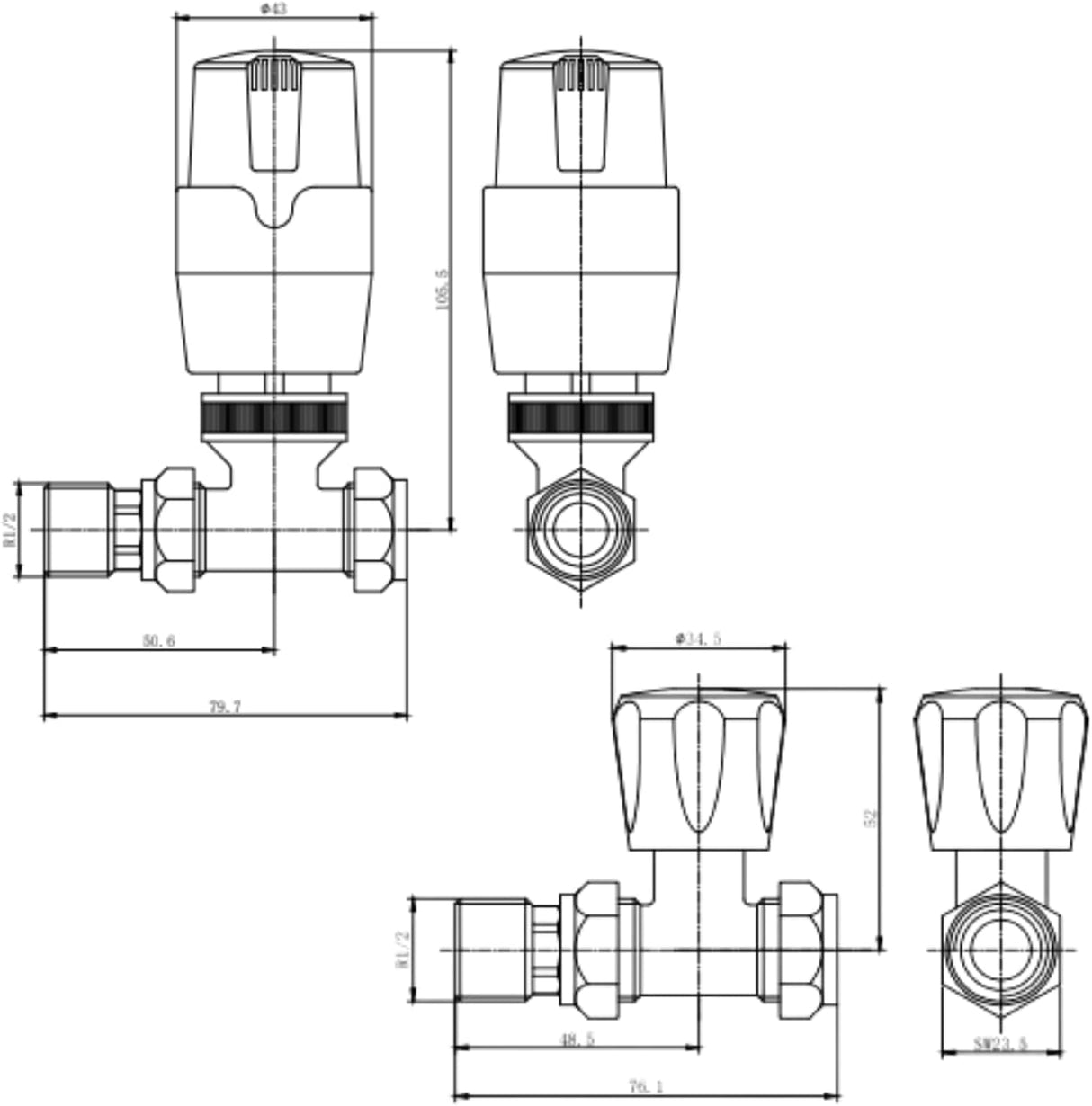 Black Straight Thermostatic Radiator Valves TRV Modern Radiator Valves 15mm x 1/2" (Set of 2) for Heated Towel Rails & Central Heating Radiators Radiator Valve Set