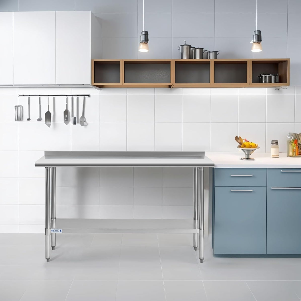 Hally Stainless Steel Table for Prep & Work 14 x 72 Inches, NSF Commercial Heavy Duty Table with Undershelf and Backsplash for Restaurant, Home and Hotel