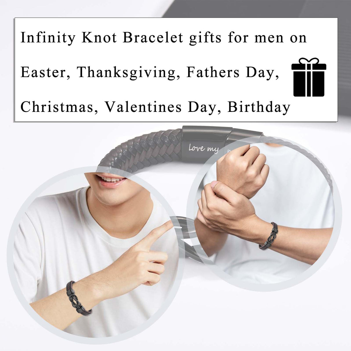 EYQV Gift for Dad from Daughter Son, Dad Infinity Leather Bracelet for Men