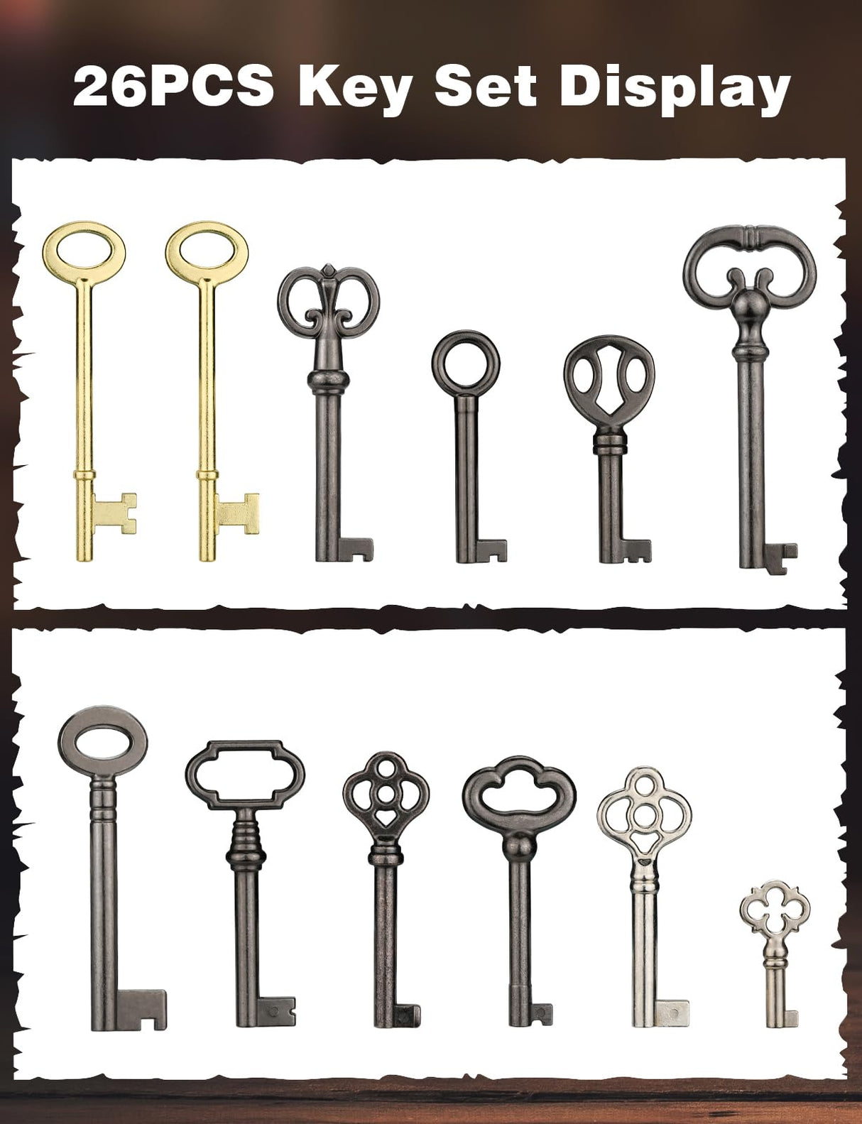 Mellbree Skeleton Key Set, 26-Key Universal Replacement Skeleton Keys Kit for Antique Dresser, Chinese Cabinet, Antique Furniture and Old Style Cabinets or Doors, Collectible Gift