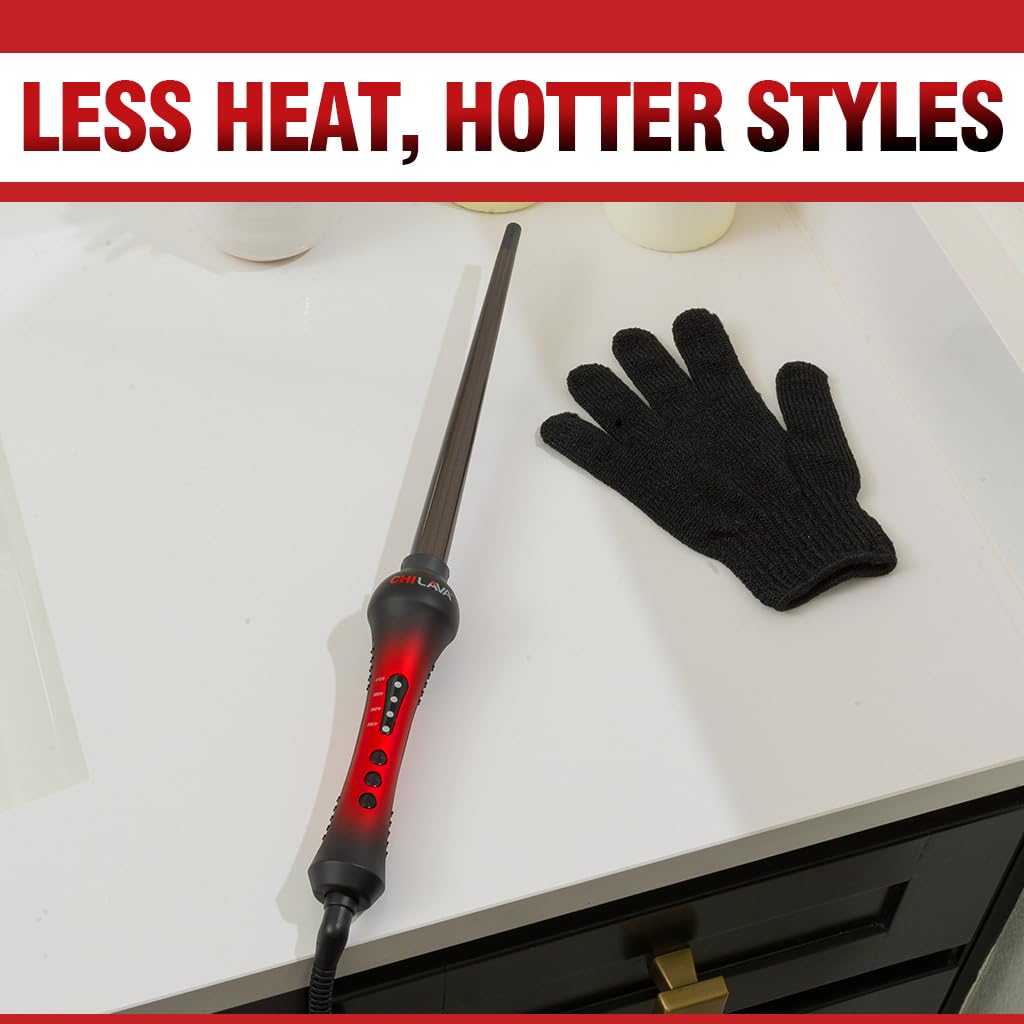 CHI Lava Tapered Hairstyling Wand, Versatile Hair Curler Wand for Flawless Curls, Lower Temperature, for Medium to Long Hair Lengths, 3/8”– 3/4” Barrel