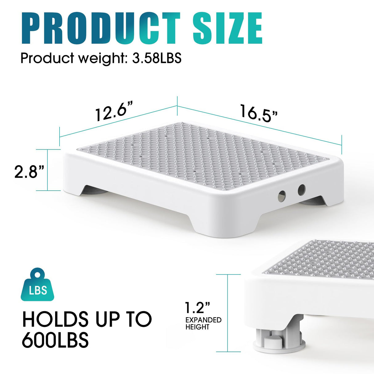 SPACELEAD Mobility Step Stool for Adults & Seniors, Indoor/Outdoor Portable Stair Assist, Anti-Slip Platform for Bathroom, Kitchen, Office, and Bedroom, 600lbs Capacity, White Gray
