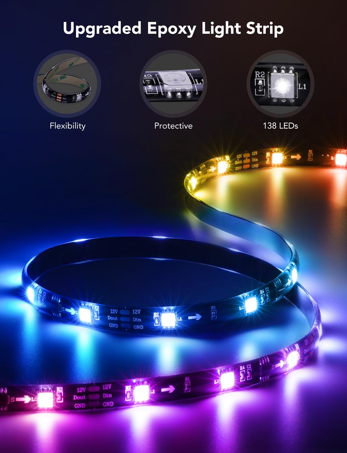 Govee TV LED Backlight,RGBIC Smart LED Strip Lights for 70-80 inch TVs, Bluetooth and Wi-Fi Control, Works with Alexa & Google Assistant, Music Sync, 99+ Scene Modes, Adapter