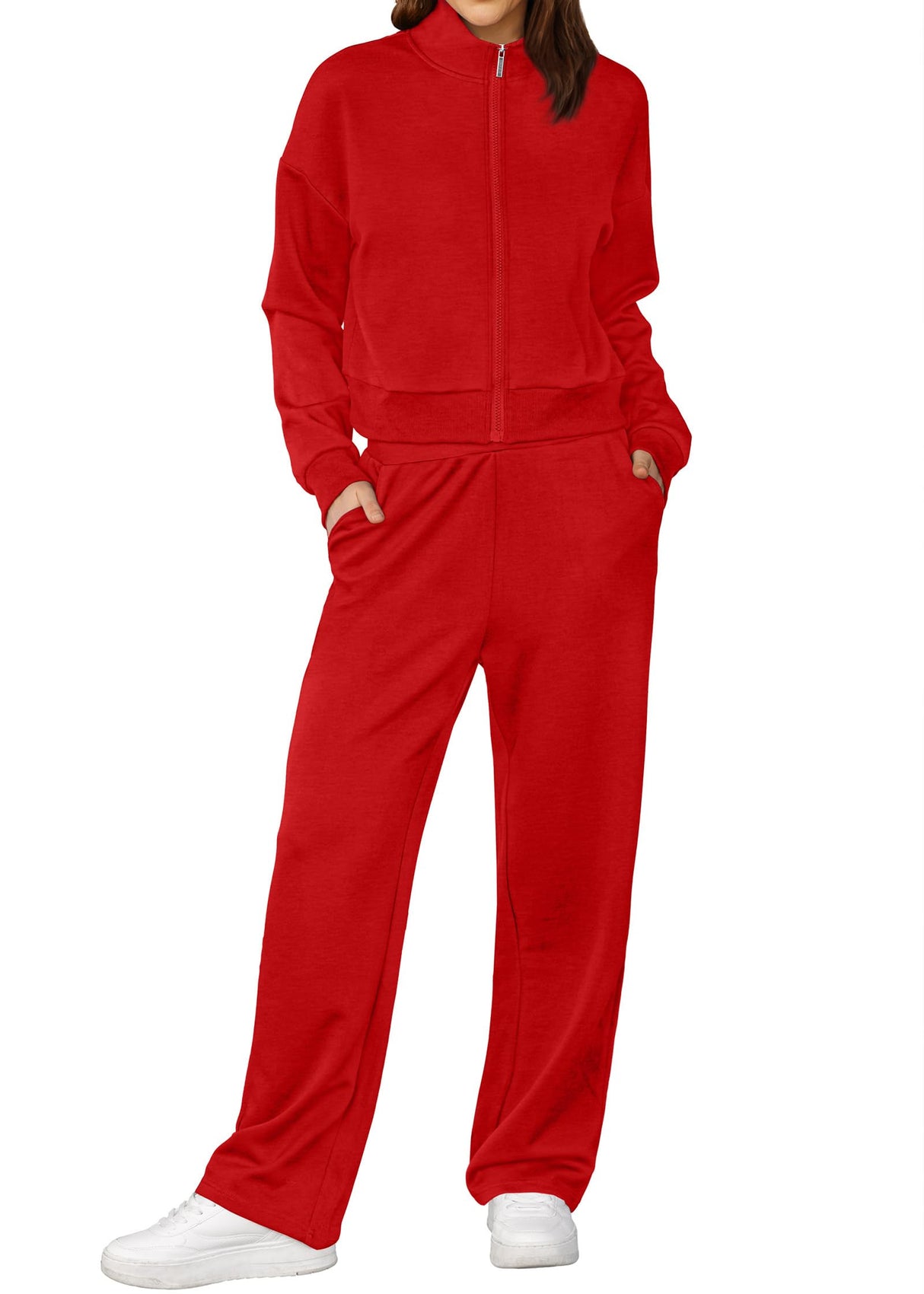 XIEERDUO Christmas Outfits for Women 2025 Red Zipper 2 Piece Womens Loungewear Set Sweatsuit Sweatshirt Tracksuit M