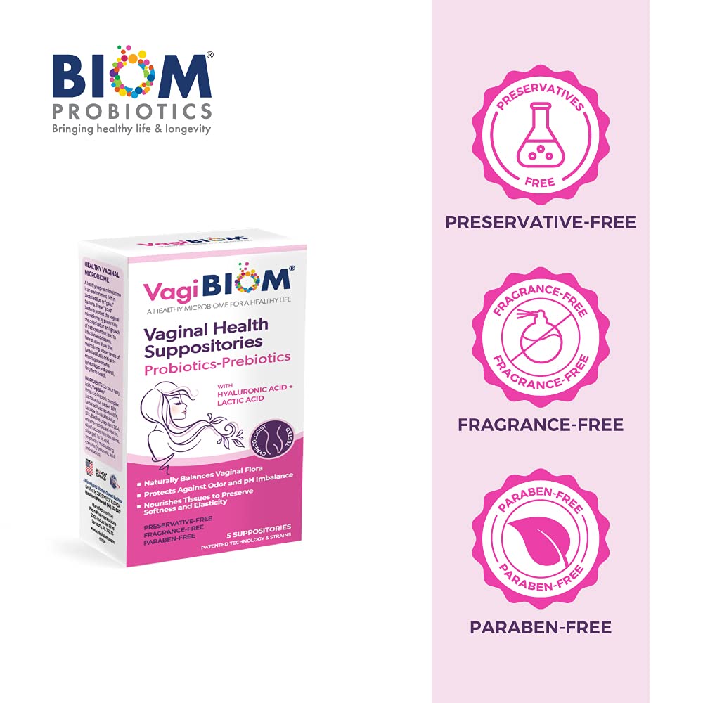 3 Pack VagiBiom Lactobacillus Suppository: Microbiome Flora balance and Odor Control Regimen; Balance and Nourishes Healthy Flora; Paraben-Free Preservative-Free