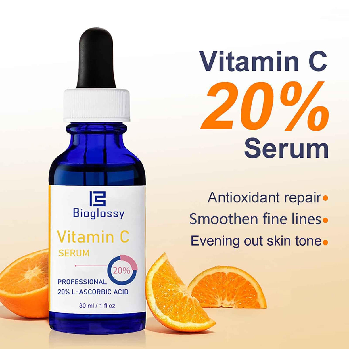 Bioglossy Vitamin C Serum 20%, Professional Vitamin C Face Serum Anti Aging Skin Care, Enhance Skin Radiance Reduce Fine Lines & Wrinkles for Women