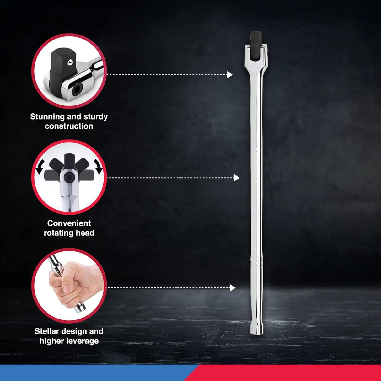 Neiko 00211A 1/2-Inch-Drive Extension Breaker Bar, 18 Inches Long, Made with CrV Steel