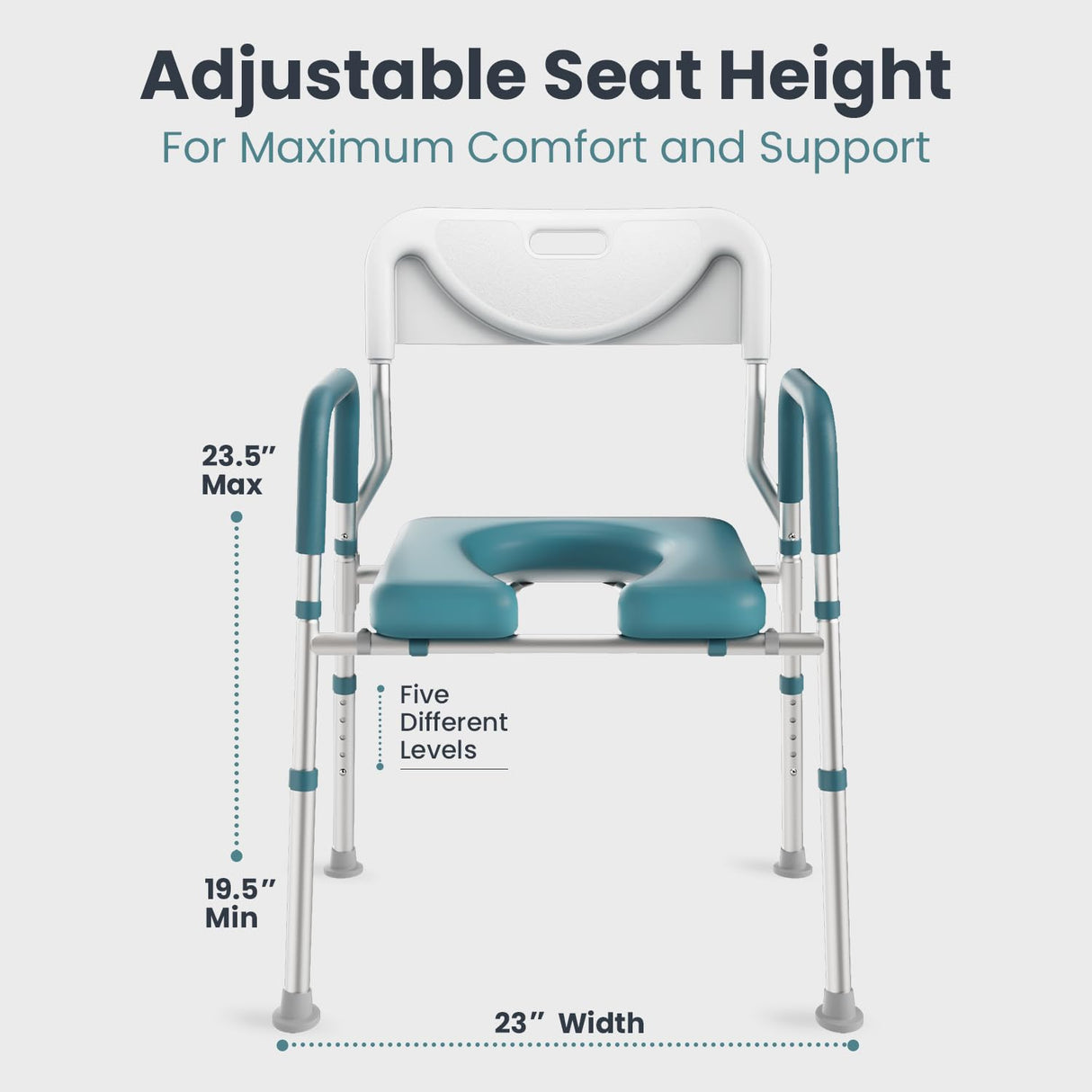 PELEGON Raised Toilet Seat with Handles (400lb) - Adjustable 3 in 1 Commode Chair for Toilet with Arms, Toilet Riser with Handles, Bedside Commode Chair, Handicap Toilet Seat for Elderly (Teal)