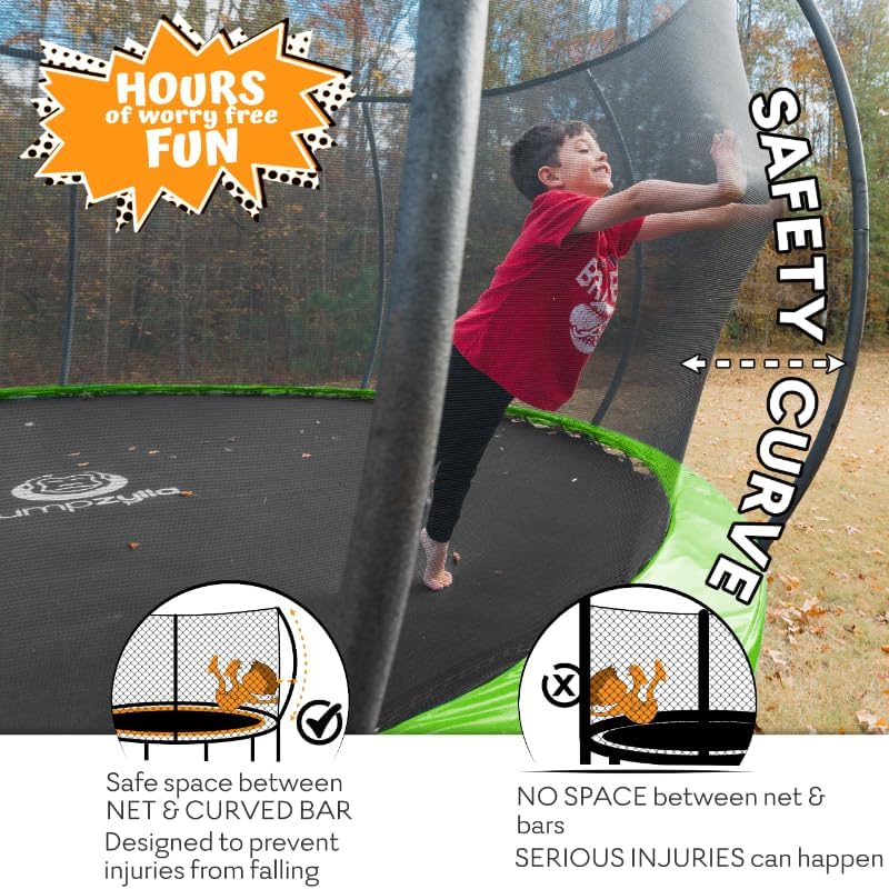 JUMPZYLLA Trampoline Outdoor 8FT 10FT 12FT 14FT 15FT 16FT with Enclosure and Ladder, ASTM Approved Recreational Trampoline for Kids and Adults, Anti-Rust Coated Frame