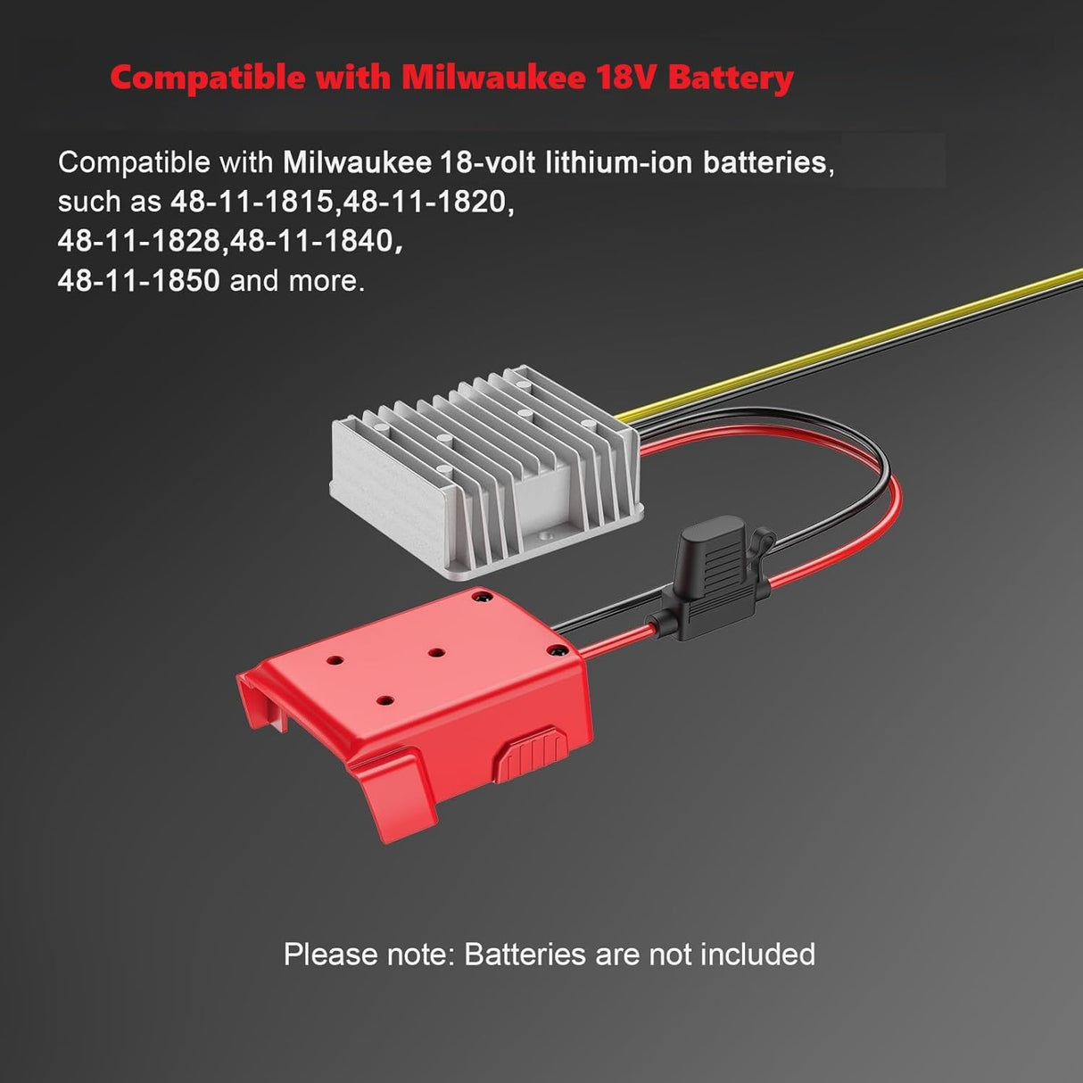 Azocek 18V to 12V Step Down Converter Compatible with Milwaukee 18V Battery Azocek Power Wheel Battery Adapter DC 12V 20A 240W Buck Converter Regulator with 30A Fuse & Wire Terminal