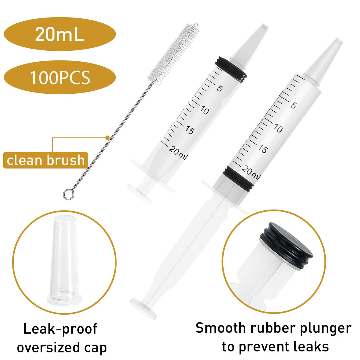 Kid2Kit 100 Pack Syringes for Jello Shots, 20mL Party Jello Shot Syringes with Cap BPA Free, Washable,Durable, Party Nurses, Halloween, Thanksgiving day, Christmas