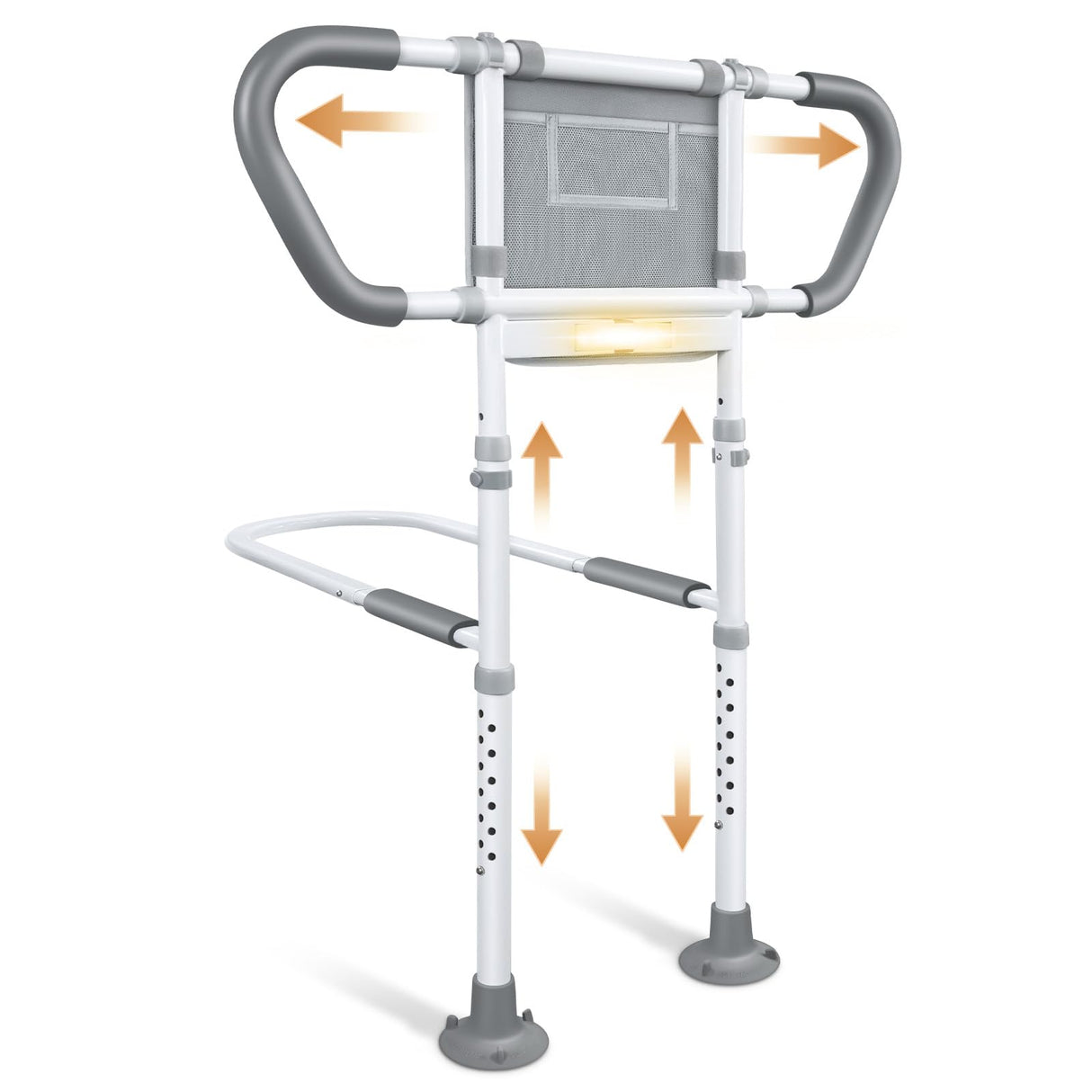 easymake Bed Rails for Elderly Adults Safety: Adjustable Bedside Assist Rails with Storage Pockets, Non-Slip Handles, Sensor Night Light, 400LB Gravity Capacity