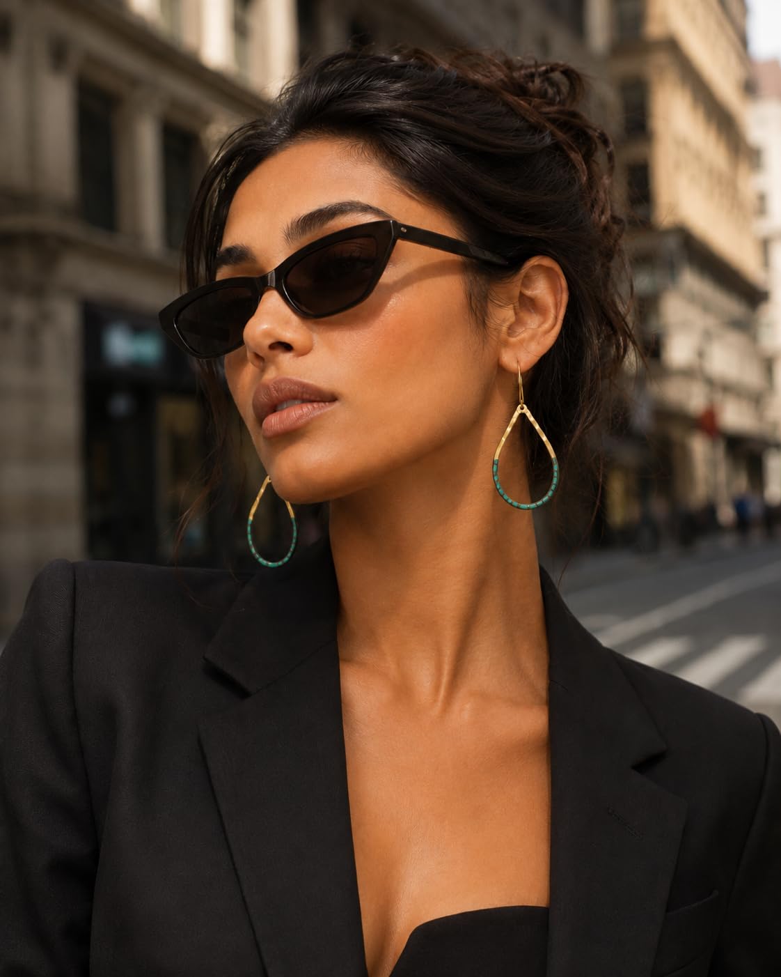 SPUNKYsoul Handmade Boho Open Teardrop Gold Patina Dangle Earrings for Women (Gold/Patina)
