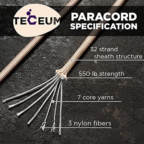 TECEUM 5/32" Paracord Rope 1000 – 1000ft / 200ft / 100ft / 50ft – Tactical Parachute Cord 4mm – 45+ Colors – Nylon String for Survival & Camping Gear – Stripe Cord for Survival – Utility Rope