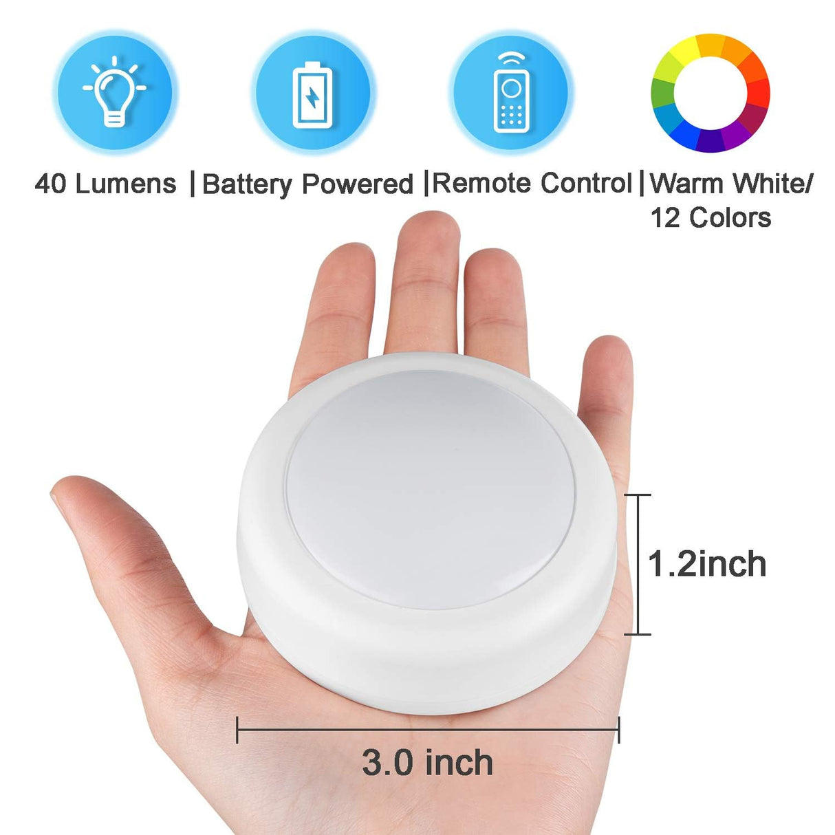 BLS LED Puck Lights with Remote Control, Wireless Under Cabinet & Closet Lighting, RGB 13 Color Changing Lights with Dimmer, Timer & AA Battery Operated, Push, Touch, Stick on for Night, White, 6 Pack