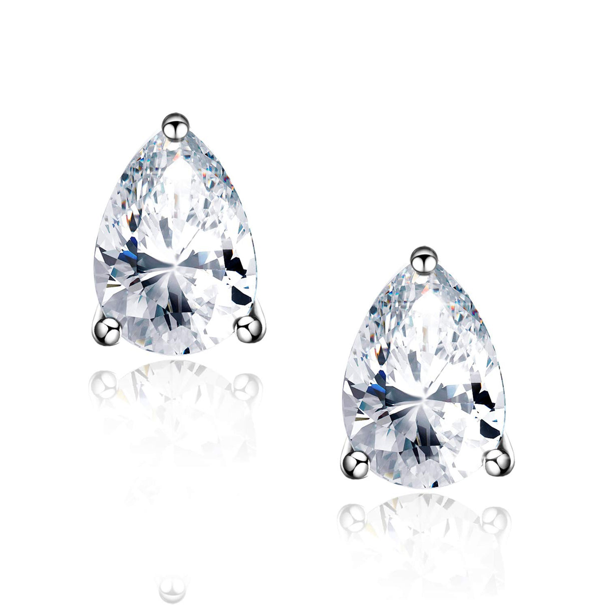 "STUNNING FLAME" 18K White Gold Plated 925 Sterling Silver Cubic Zirconia Pear Cut Stud Earrings | Teardrop CZ Studs for Women(Pear,6)