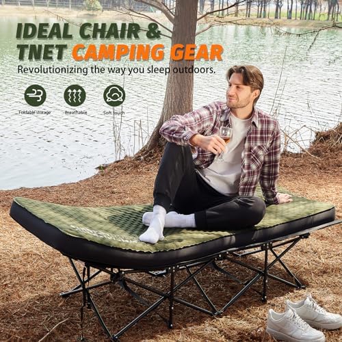 Self Inflating Sleeping Pad, 4in Ultra-Thick Foam Camping Cot Mattress with Air Pump Sack, Sleeping Mat for Adults Inflatable Camping Pad Mattress, Cot Bed, Travel, Car, Tent, Home, Army Green