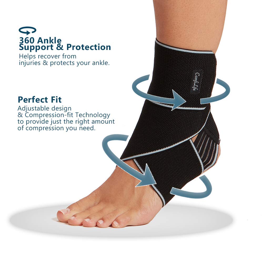 ComfiLife Ankle Brace for Men & Women, Orthopedic Brace - Adjustable Compression Wrap, Ankle Sleeve for Plantar Fasciitis, Tendinitis, Sprain, Swelling, Minor Sprains, Sports, Breathable, One Size