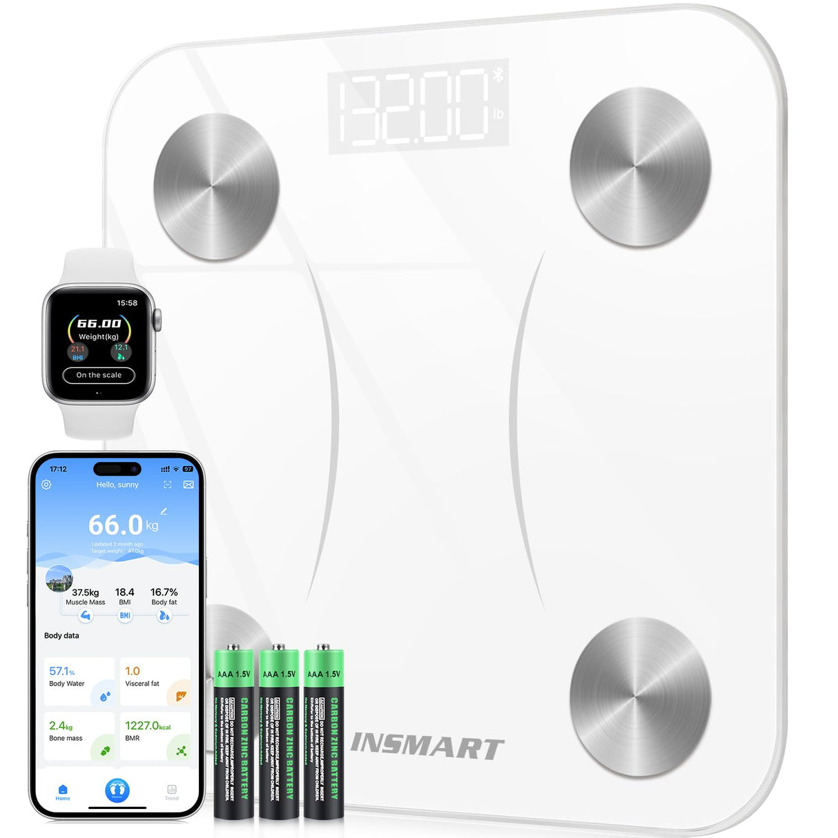 INSMART Smart Scale for Body Weight, Digital Bathroom Scale Bluetooth Body Fat Scale,Body Composition Analyzer with Smart APP Sync Weight Scale - White