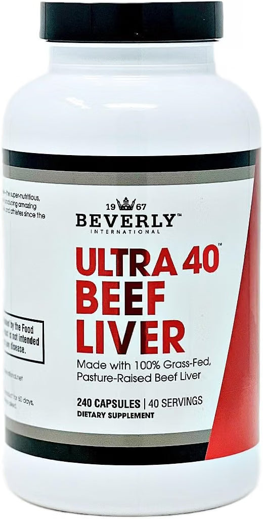 Beverly International Ultra 40 Grass Fed Desiccated Beef Liver, 240 Tab. Golden-era Secret for Boosting Muscle Growth, Stamina and Performance Naturally. Break through those sticking points-Endurance! pack of 2