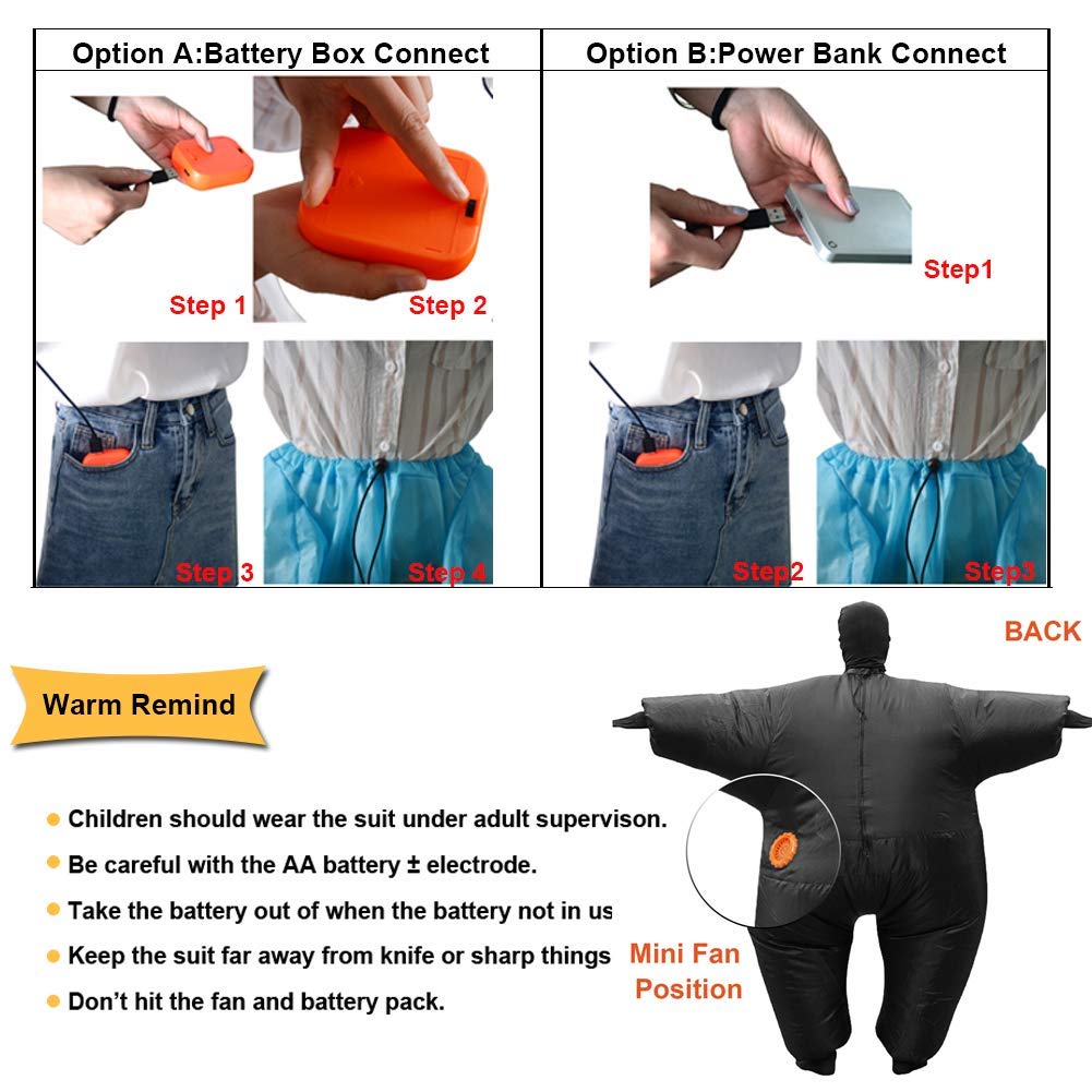 RHYTHMARTS Black Inflatable Costume Full Body Suit Halloween Christmas Costumes Fancy Dress Adult (Black)