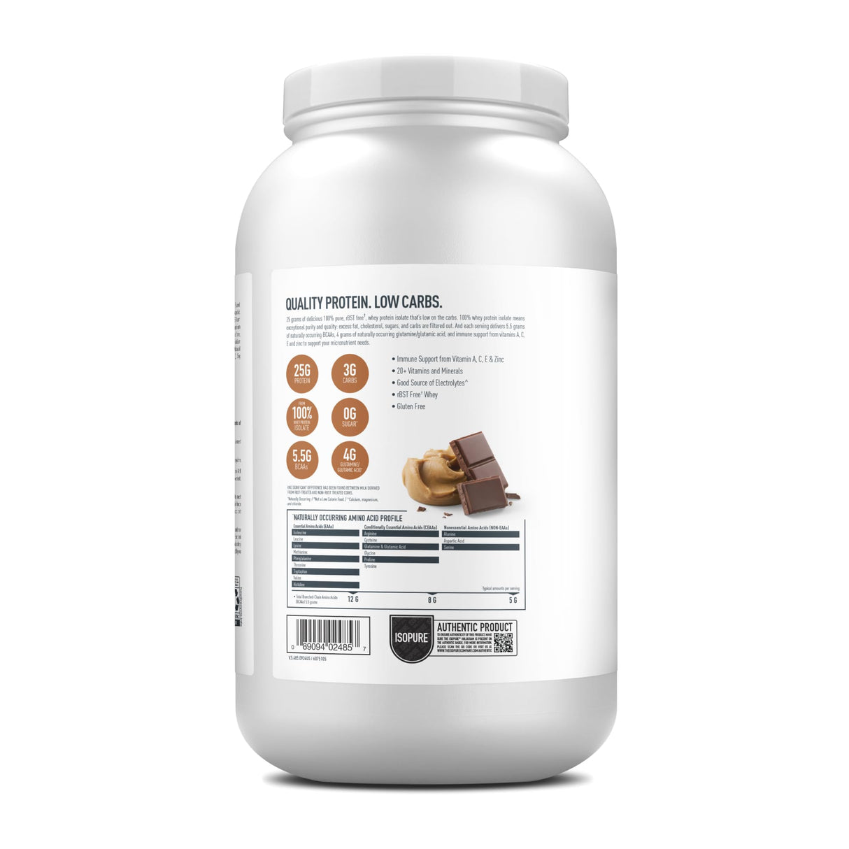 Isopure Low Carb 100% Pure Whey Isolate Protein Powder, Lactose Free, Gluten Free, With Vitamins, Chocolate Peanut Butter, 25g Protein Per Serving, 3 Lbs, 40 Servings (Packaging May Vary)