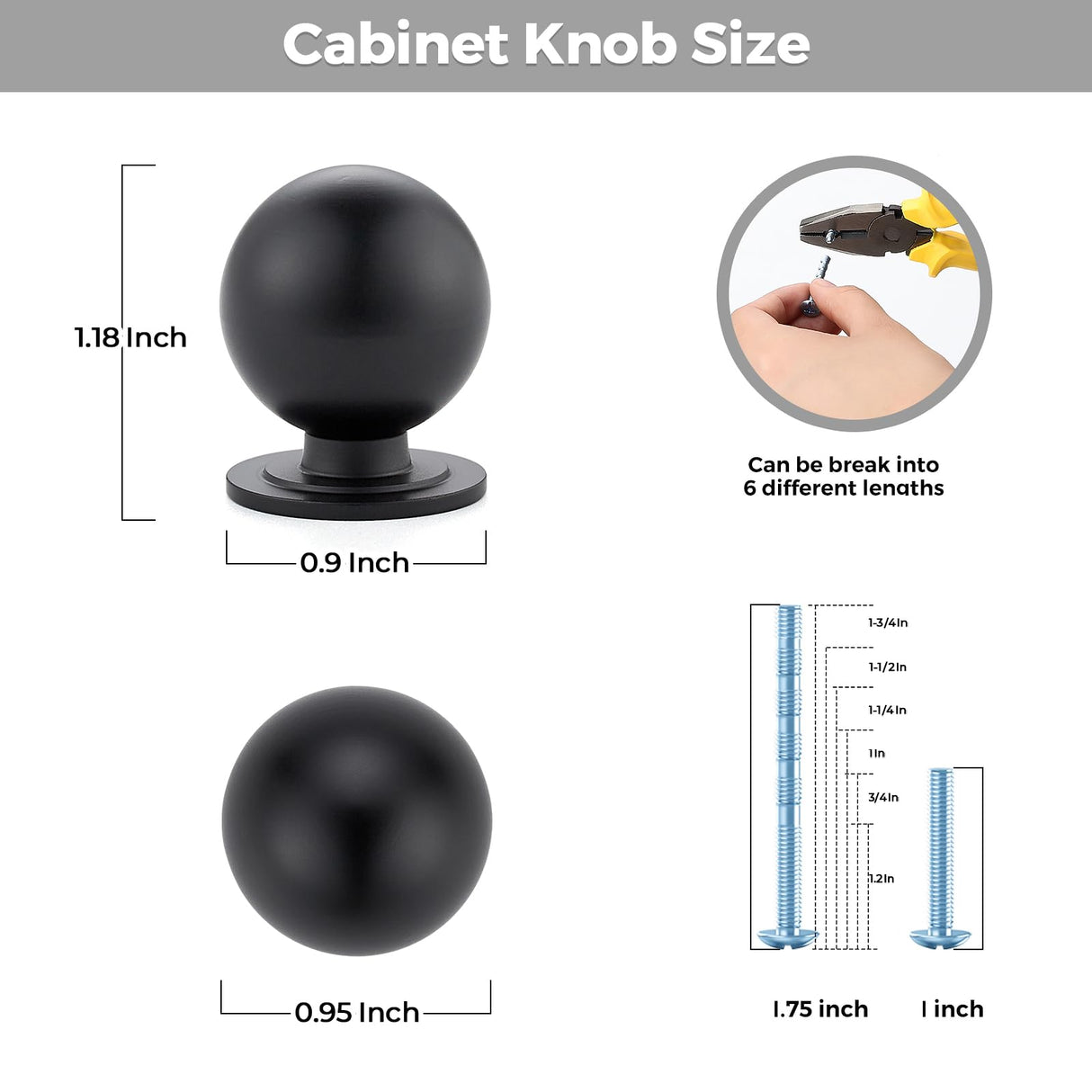 Ravinte Decor 12 Pack Black Cabinet Knobs, Round Dresser Knobs, Ball Kitchen Cabinet Hardware, 0.95" Diameter