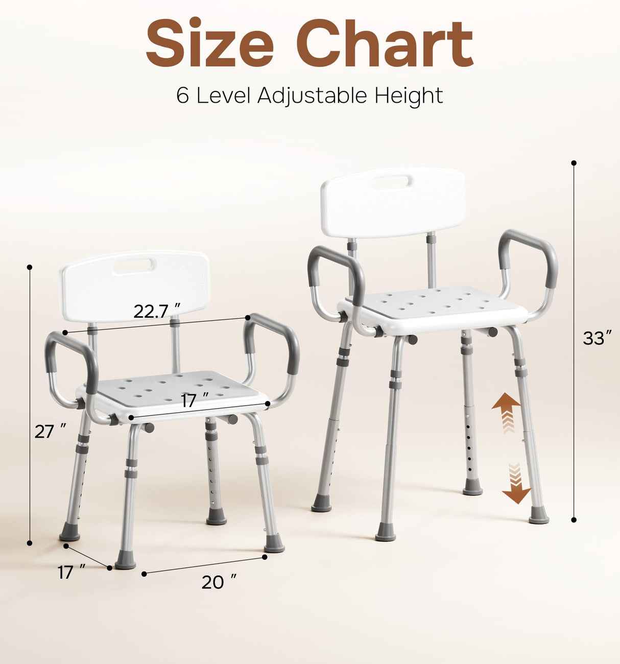 SOUNDFUSE Shower Chair for Inside Shower with Arms and Back, FSA/HSA, Height Adjustable Shower Chair for Elderly and Disabled with Enhanced Non-Slip Feet, 400 lbs Heavy Duty Shower Seat for Seniors