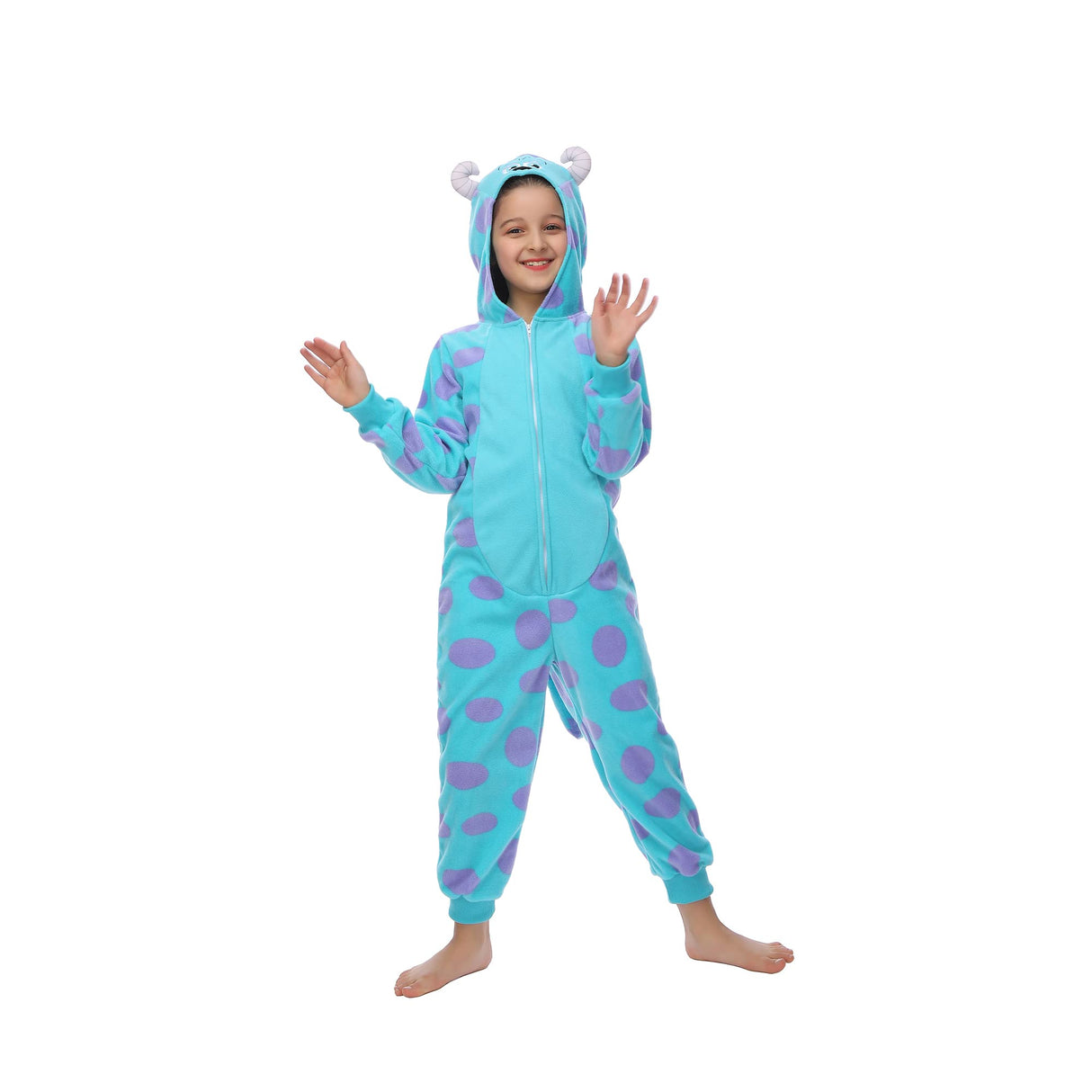 Rabtero Blue Monster Costume Kids, Blue Monster Onesie Girls Boys, Halloween Christmas Parties Cartoon Costume for Kids 10-12 (100% Polar Fleece)
