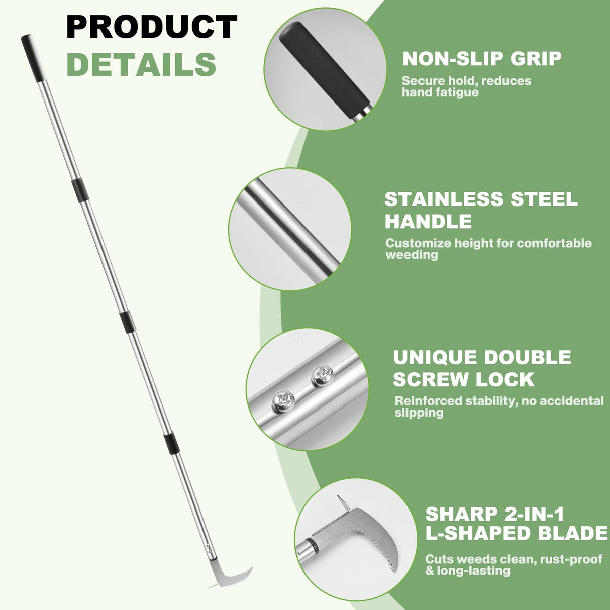 Envanptaz Crack Weeder, 63" L-Shaped Stainless Steel Crevice Weeding Tool