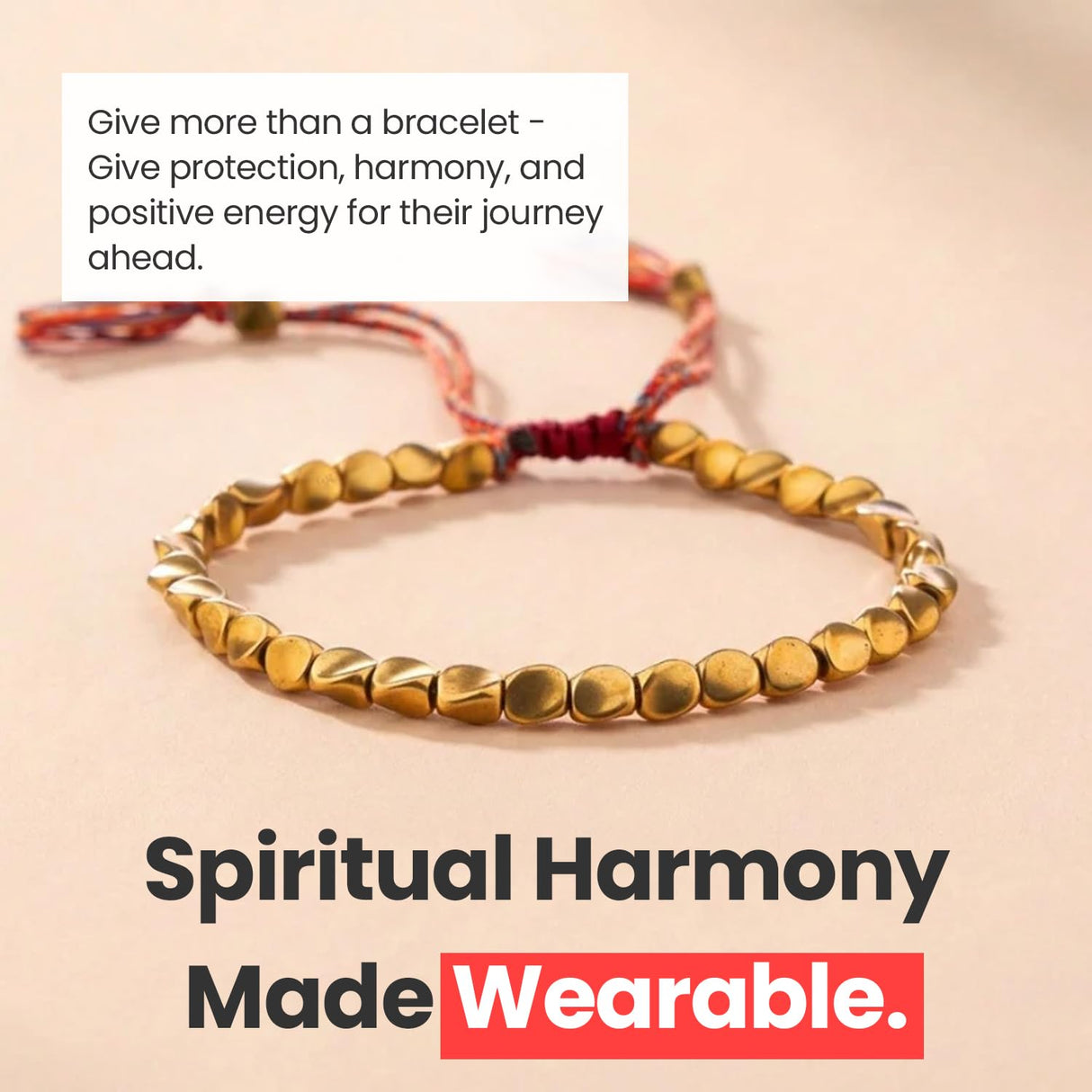 Buddha & Karma Tibetan Copper Beads Bracelet – Handmade Energy Healing for Strength, Balance & Protection – Adjustable Spiritual for Men & Women (GOLD)