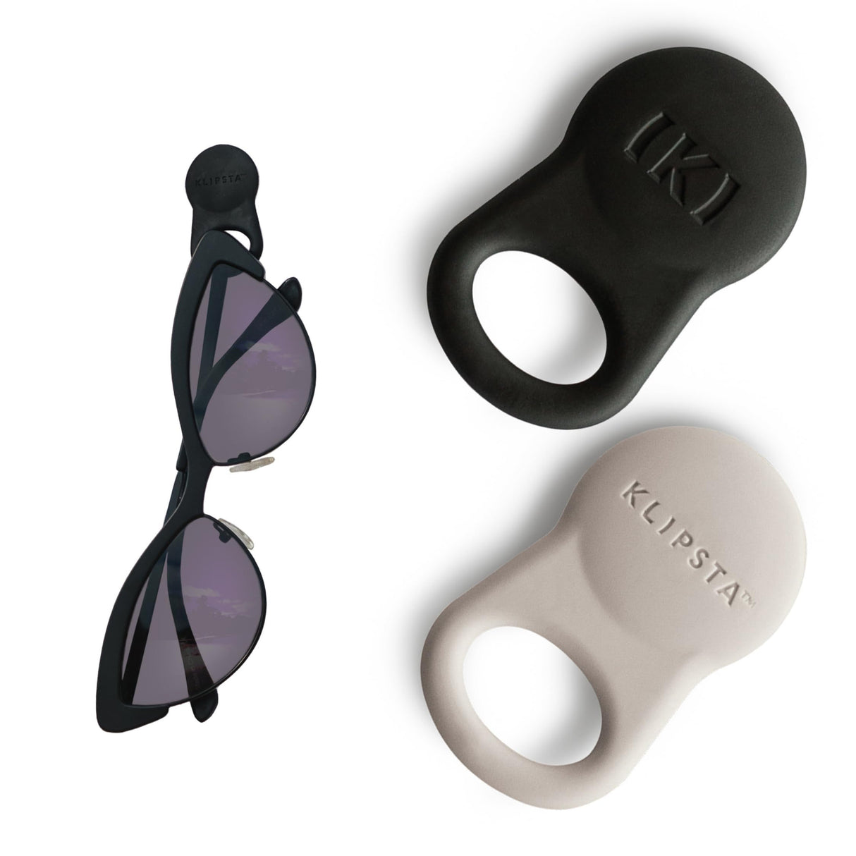 KLIPSTA SPEX Glasses Clips (Black+Stone 2-pack) - Perfect Holiday Gift & Christmas Stocking Stuffer - Magnetic Glasses Holder for Clothes, Eyewear Strap Alternative, ID Badge Holder