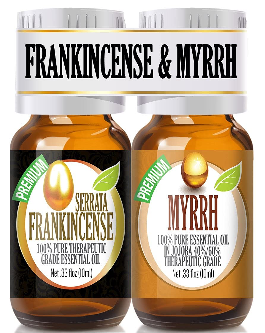Healing Solutions Frankincense and Myrrh Organic Essential Oils - Therapeutic Grade 2/10ml Combo Pack - Frankincense Essential Oil