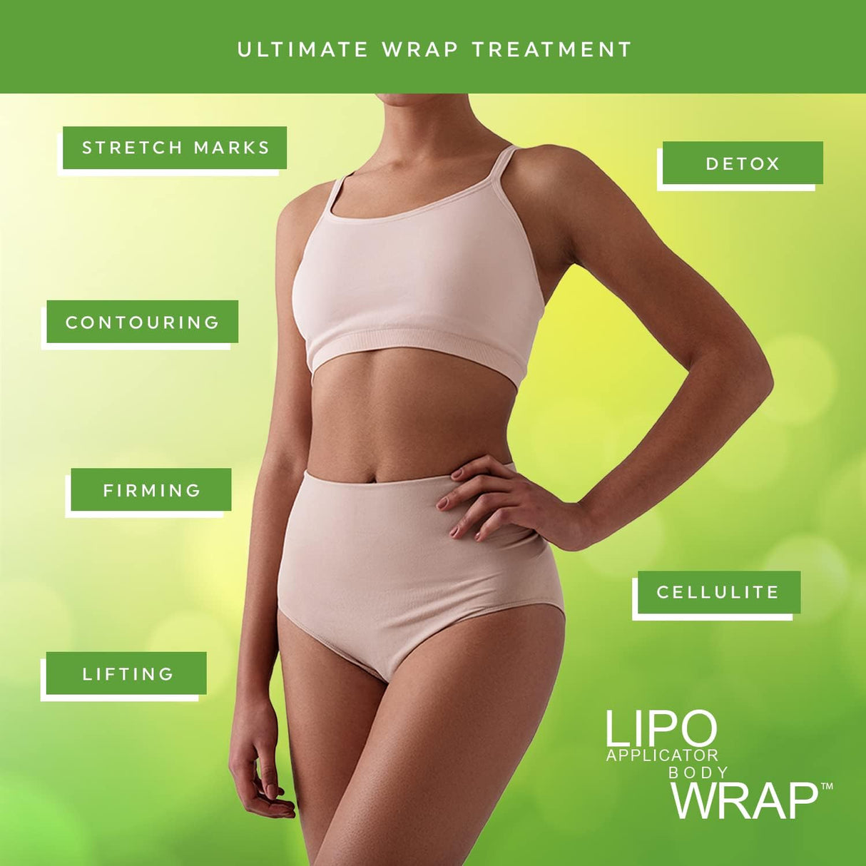 lipo applicator Ultimate Body Wrap with Guarana, Green Tea, and Seaweed Works for Stomach Belly Legs Arms Abdomen. 4 Wraps