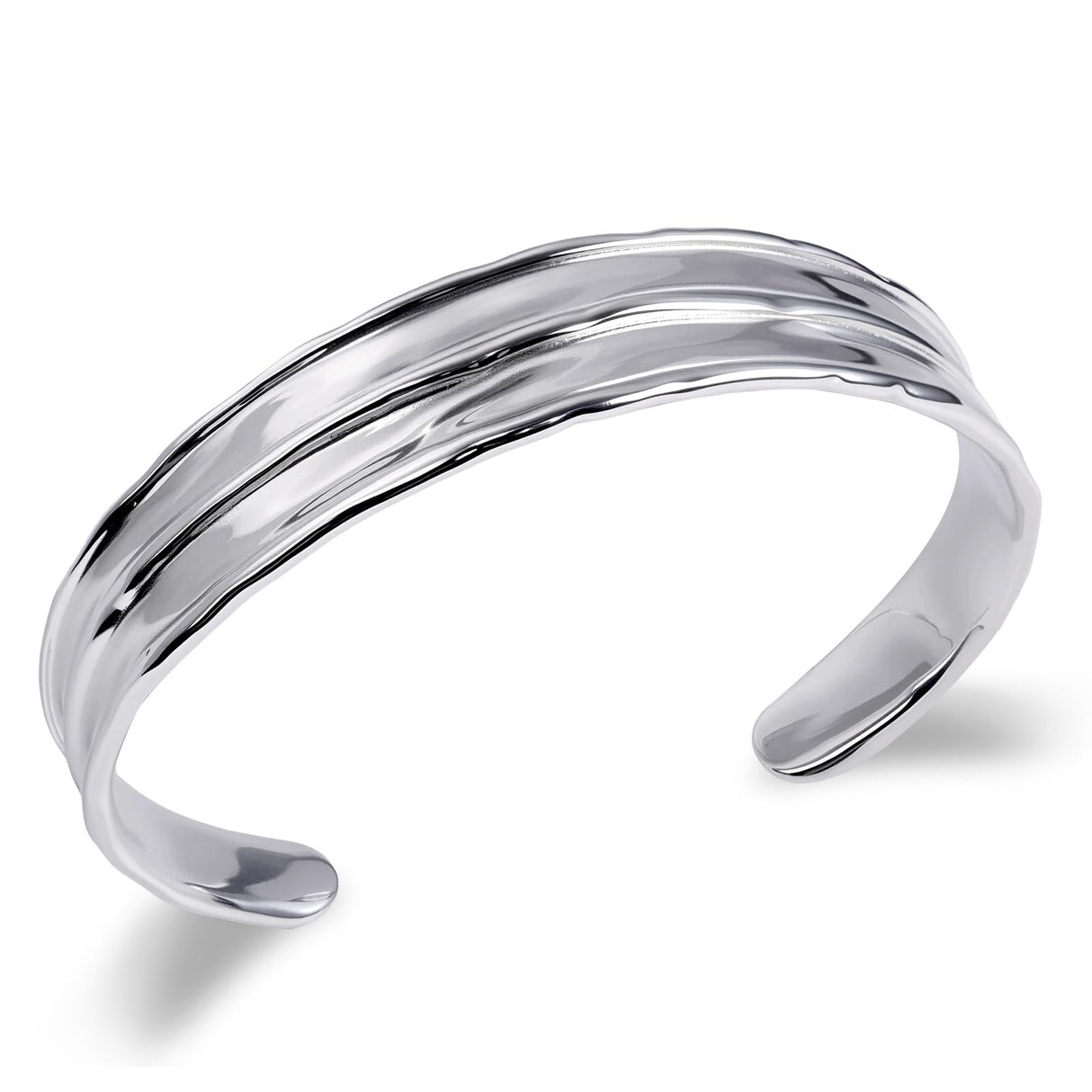 Desnuage Irregular Hammered Wave Texture Cuff Bracelet for Women - Sterling Silver Open Bangle Hypoallergenic Jewelry