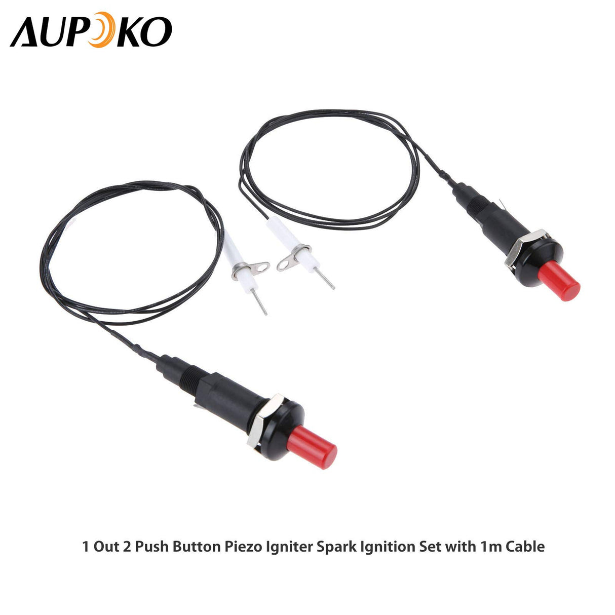 Aupoko 2 Sets Piezo Spark Ignition with Cable Push Button Igniter, Type of 1 Out 2 Electrode 200 Degree Resistance Wire, Fit for Gas Fireplace Gas Oven Gas Heater lgniter Ceramic Kitchen Lighter