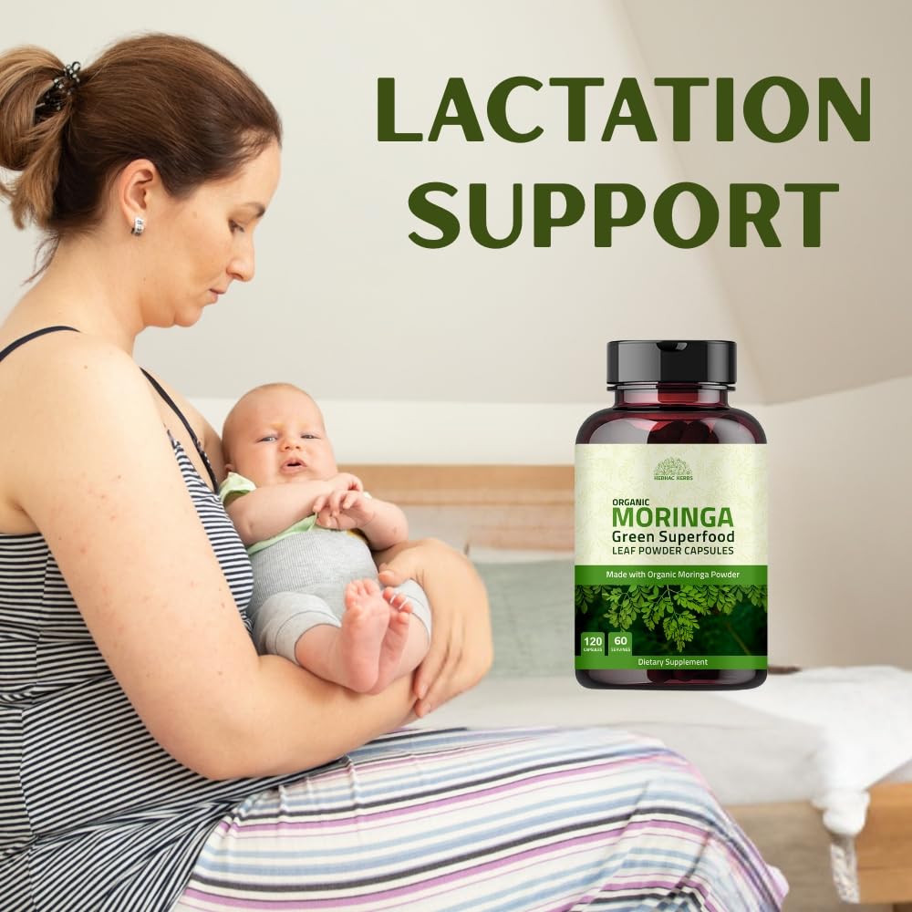 Hebhac Herbs Organic Moringa Capsules 120 Capsules 1000mg – Metabolism, & Immune Support Nutrient-Rich superfood | Non GMO and Gluten Free