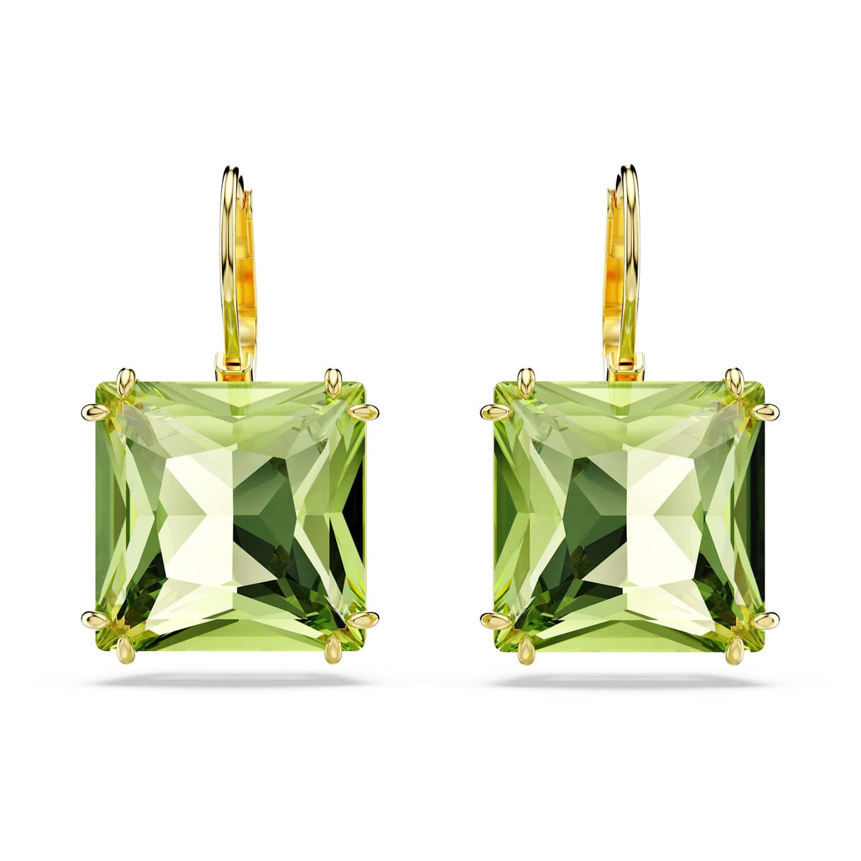 Swarovski Millenia Drop Earrings, Square Cut, Green Crystal, Gold-tone Finish