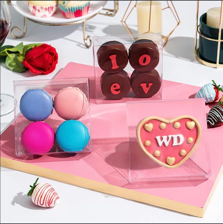 TEMLQPACK 100 Pack 4x4x1.2inch Clear Single Cookies Boxes Small Bakery Boxe Macaron Boxes Brownie BoxesPastry Boxe for Easter Mother's Father's Christmas Birthday Day