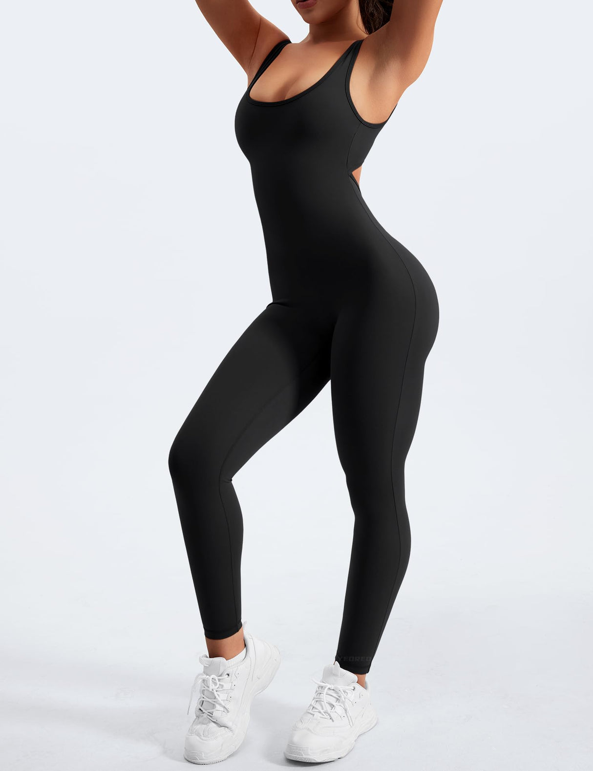 YEOREO Sleeveless Jumpsuits for Women Sexy Backless Gym Bodycon Lizvette V Back Scrunch Butt Rompers Black S