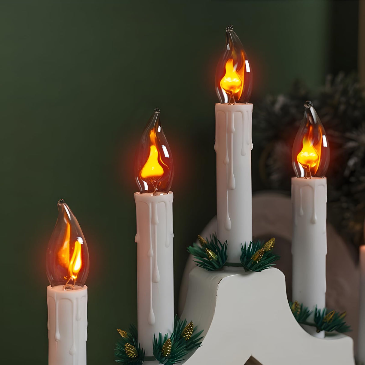 Hompavo Upgraded Flame Light Bulbs, E12 Candelabra Small Base, Clear Glass Flickering Fire Bulb for Halloween Christmas Party Porch Indoor & Outdoor Home Decoration, 10 Pack