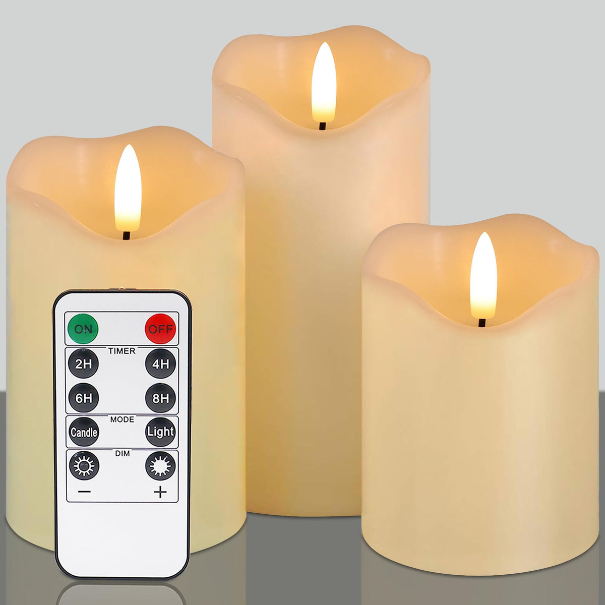 HVOPGEEUAN Flickering flameless Candles, Battery Operated Candles with Remote, led Pillar Candles,Electric Candle Set of 3,Christmas Home Wedding Birthday Decor(Ivory White) 