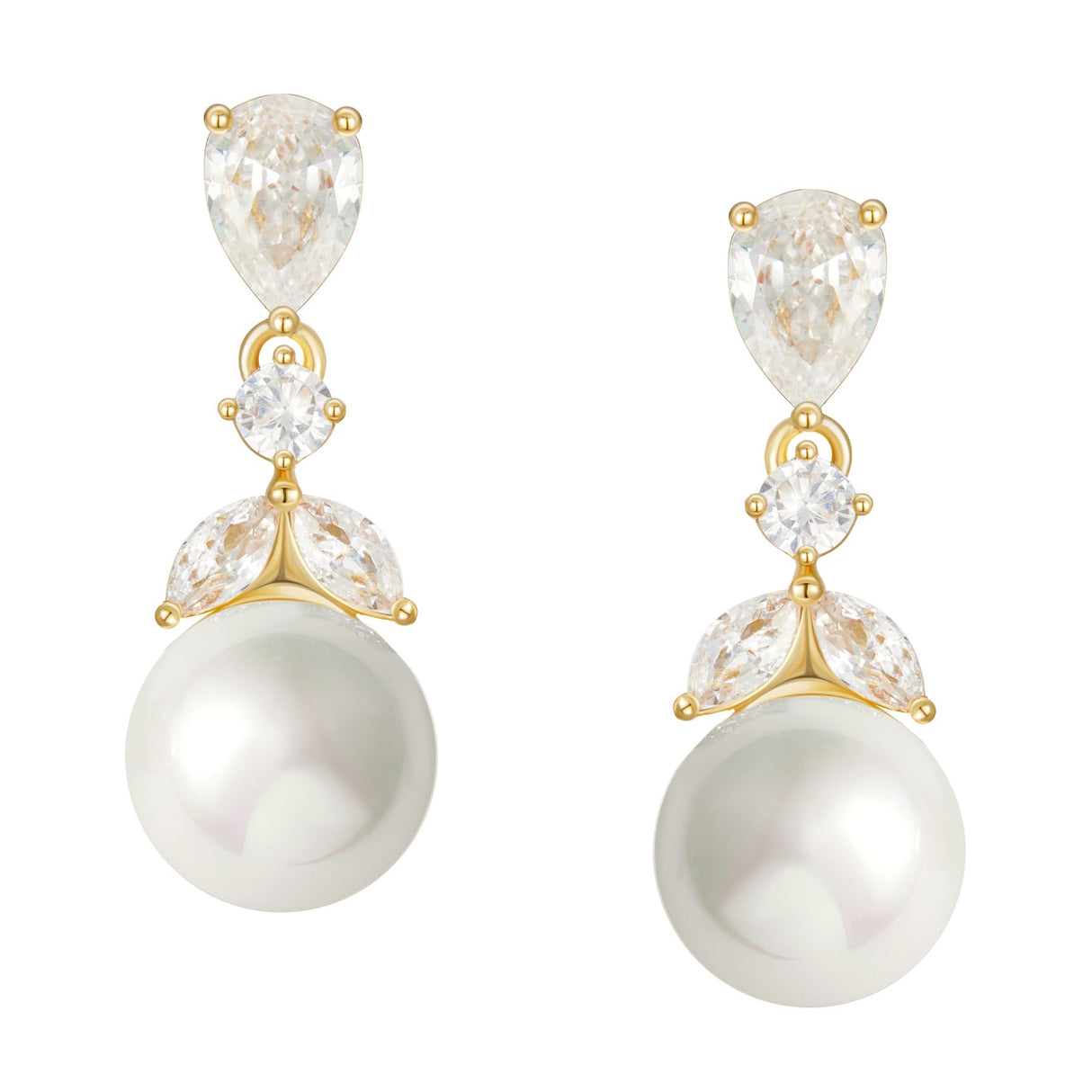 SWEETV Cubic Zirconia Pearl Drop Wedding Earrings for Brides, Ivory Bridal Pearl Earrings for Bridesmaid Jewelry Gift (01.Style 1-Gold)